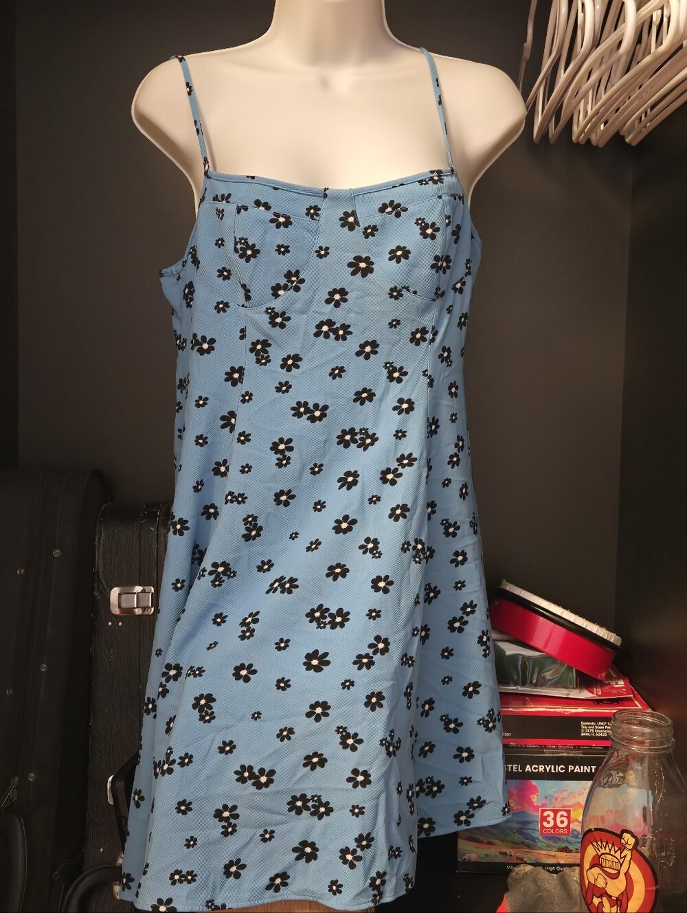 ​COLLUSION Blue Daisy Floral Bustier Mini Slip Dress Adjustable Straps Size US 8